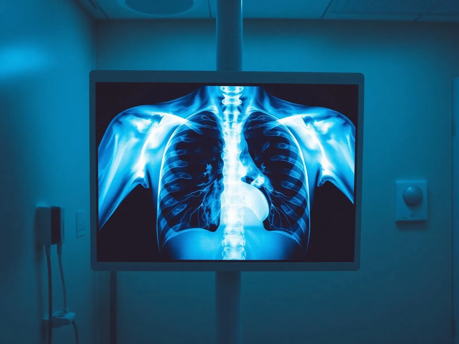 Snímka hrudníka na svetelnom paneli v ambulancii